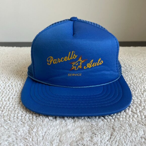 Vintage Parcells Auto Service Mesh Snapback Trucker Rope Hat OSFA Blue Cap - Picture 1 of 6